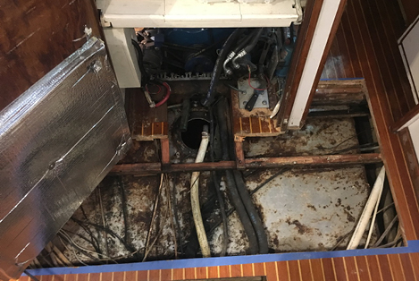 The Sole cut out in preparation of removing the leaking diesel tank