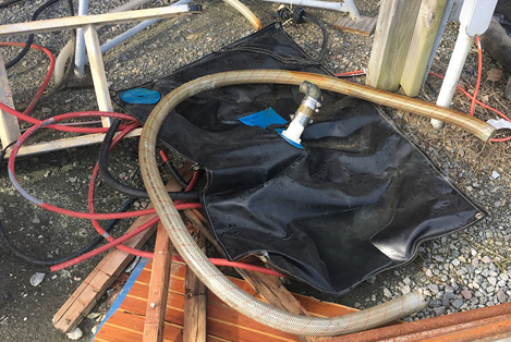 Removal of deteriorating bag diesel tank, fuel line, and cabin sole