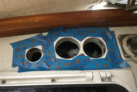 Holes cut for deck wash and deck shower