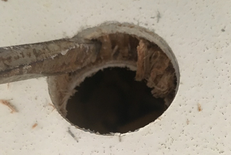 Balsa core revealed when cutting a hole