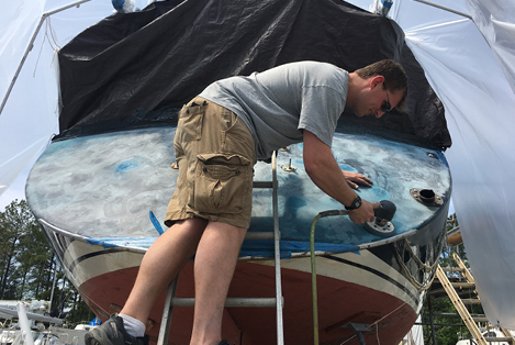 Preparing for Moment's new transom paint