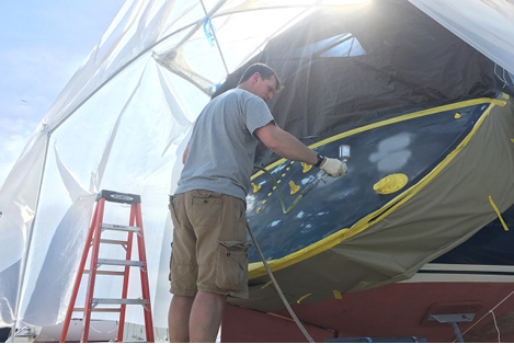 Applying the transom paint