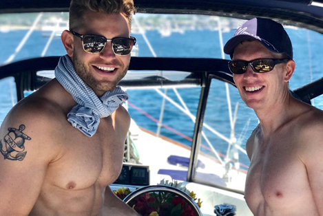 Jaymes Vaughan and the captain at the helm