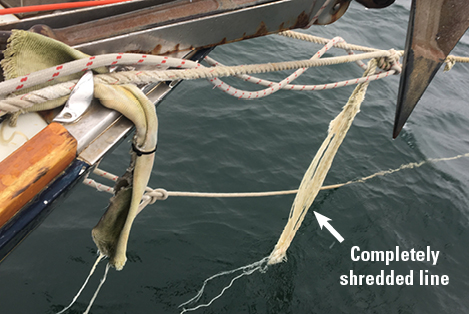 Shredded mooring line
