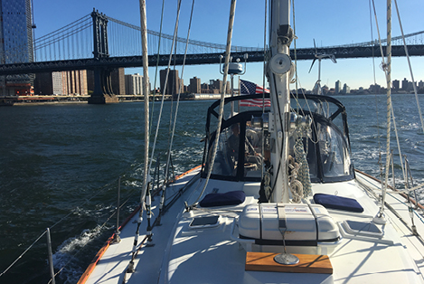 Transiting the East River between Manhattan and Brooklyn