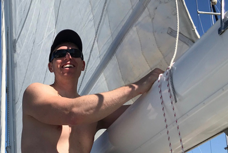 Installing the repaired main sail