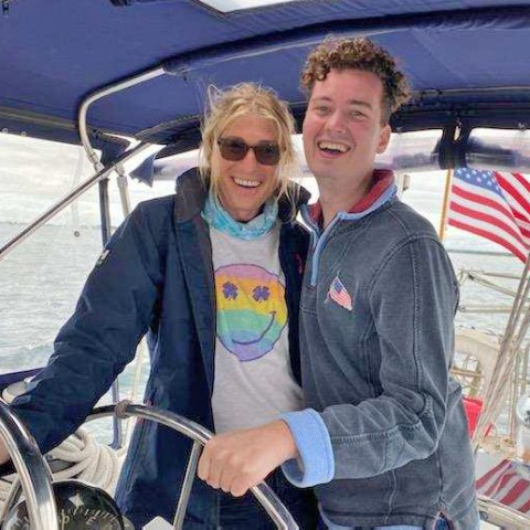 Kendall with guest at the helm