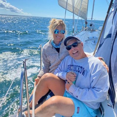 Kendall sailing with guest